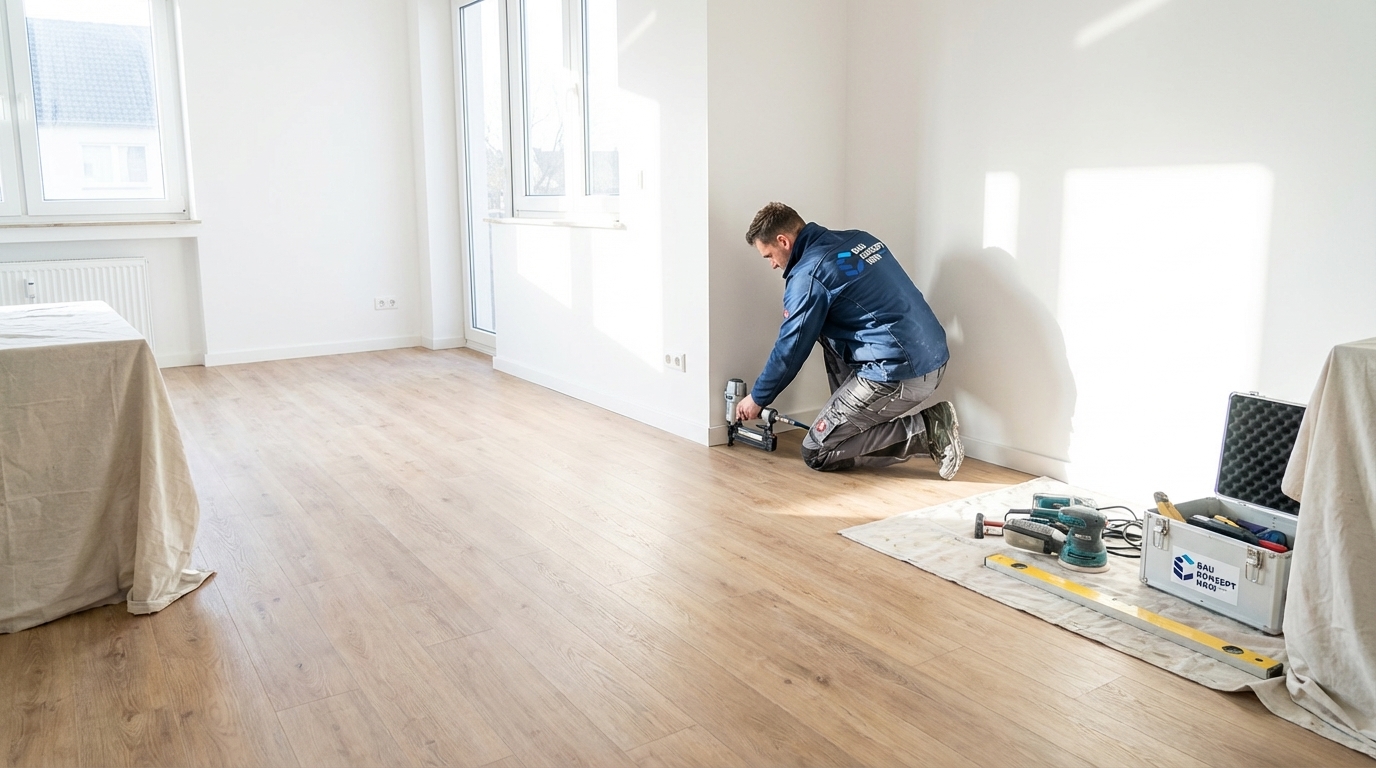 Handwerker bei Sanierungsarbeiten in einer Wohnung